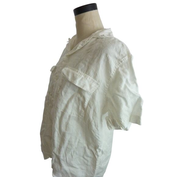 Everlane White Short Sleeve Button Down Linen Cargo Camp Shirt M - Picture 4 of 6